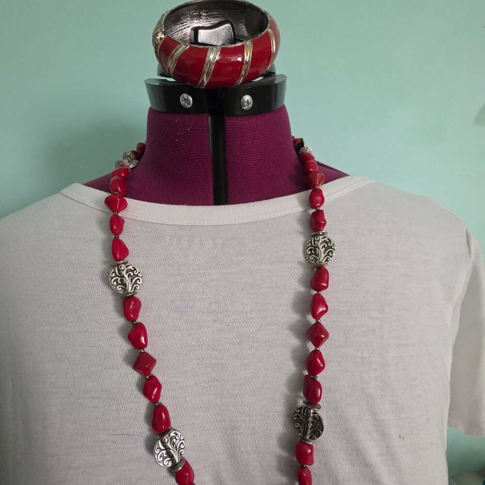 Premier Designs “Cayenne” Necklace & Matching Red Enamel Bangle Bracelet